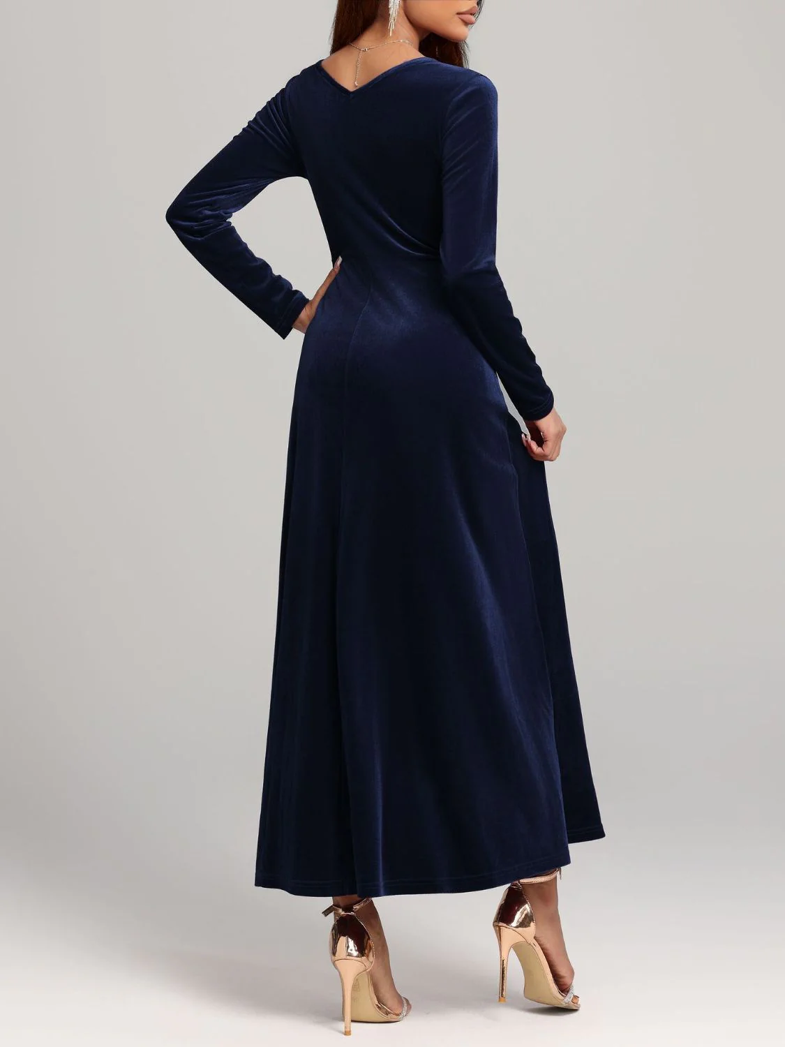 Square Neck Long Sleeve Velvet Dress - Image 10