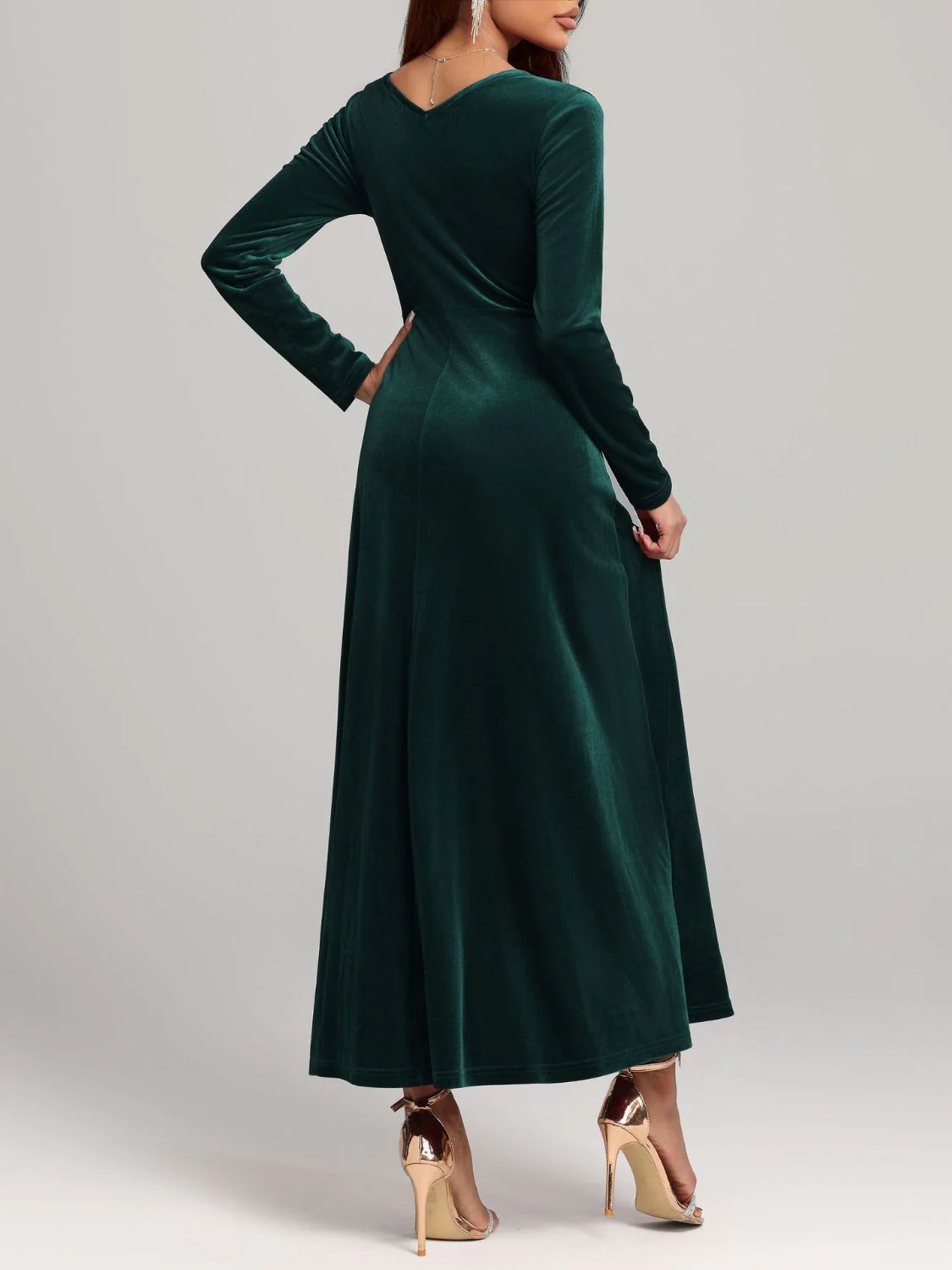Square Neck Long Sleeve Velvet Dress - Image 14
