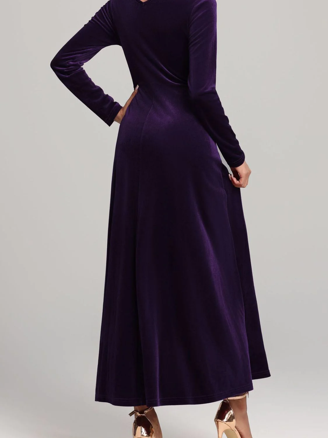 Square Neck Long Sleeve Velvet Dress - Image 19