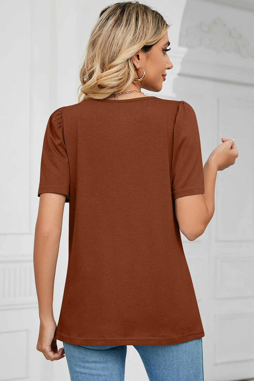 Square Neck Short Sleeve T-Shirt - Image 19