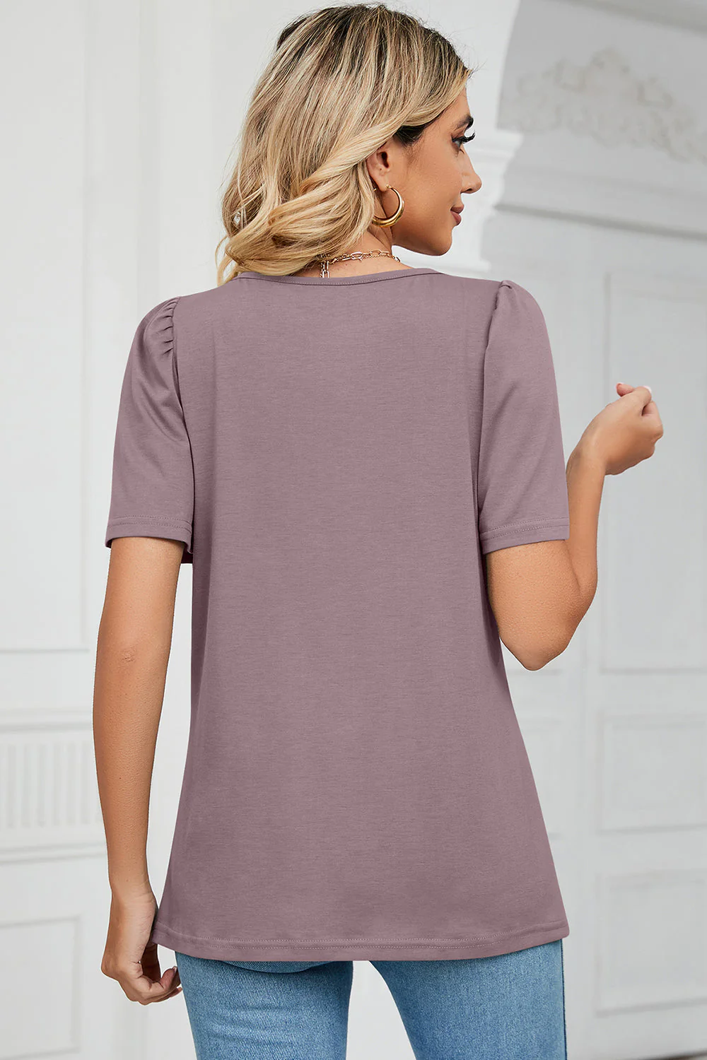 Square Neck Short Sleeve T-Shirt - Image 22