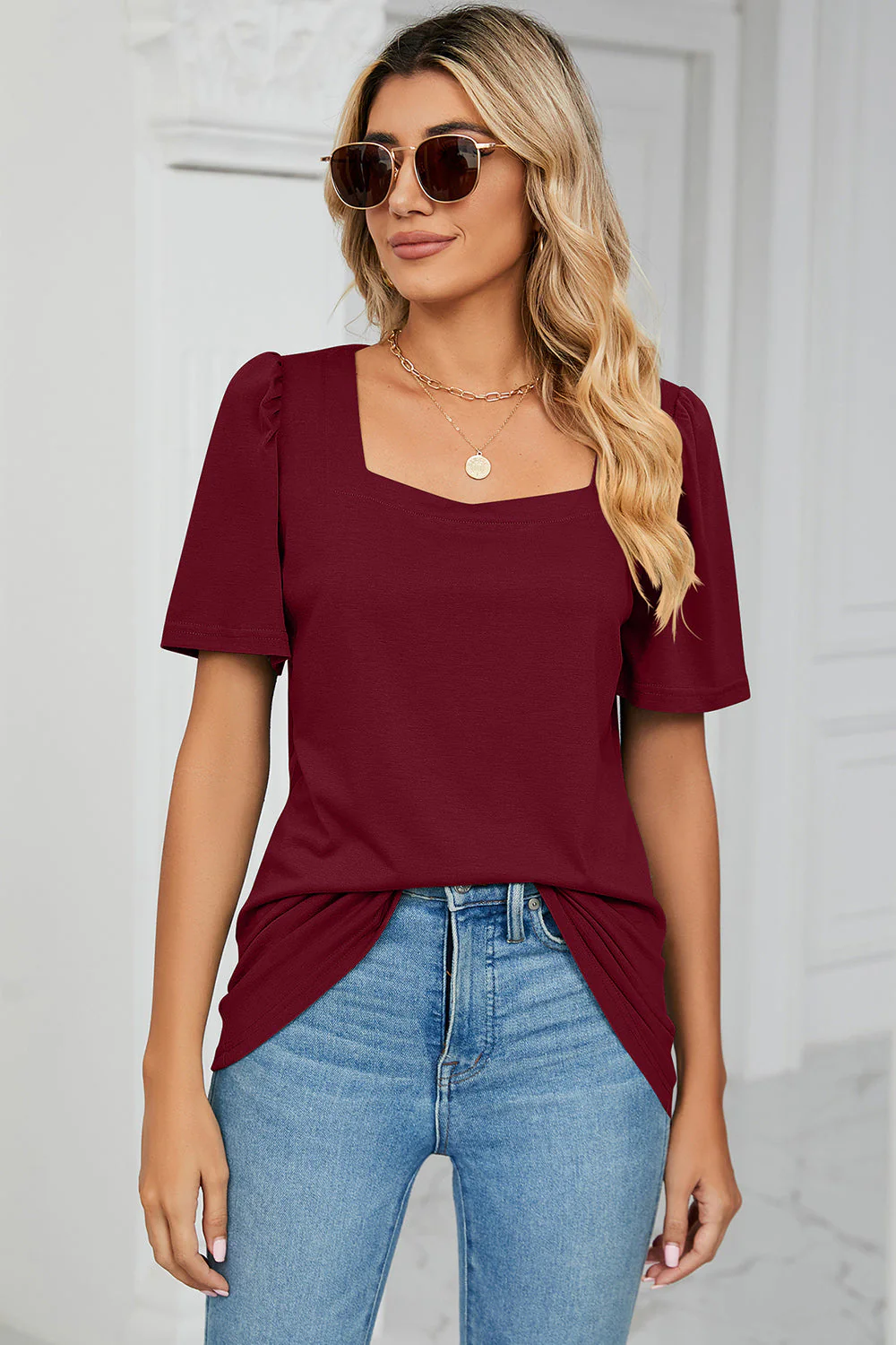 Square Neck Short Sleeve T-Shirt - Image 6