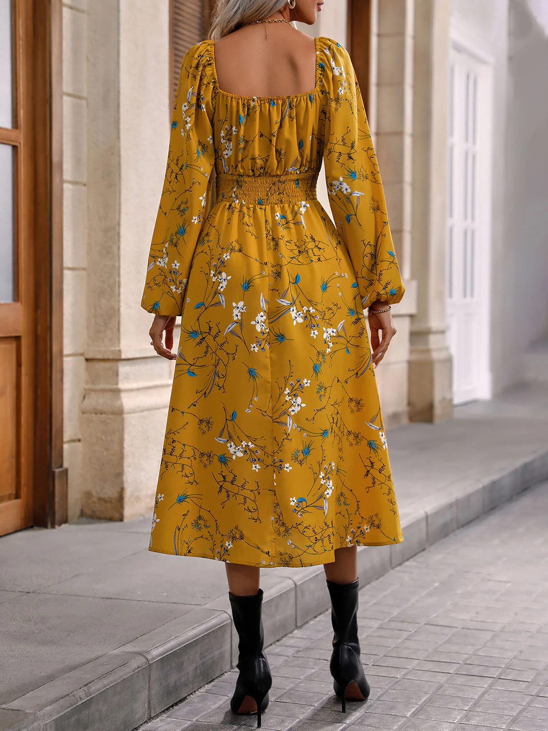 Square Neck Smocked Waist Dress - Image 2