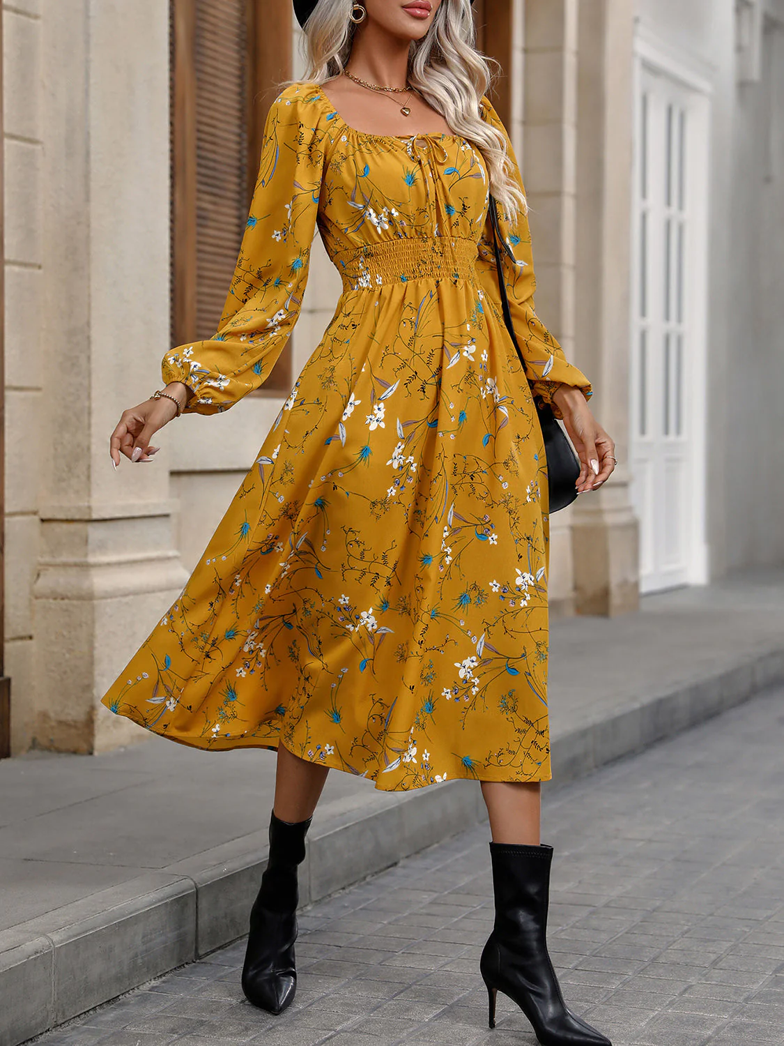 Square Neck Smocked Waist Dress - Image 3