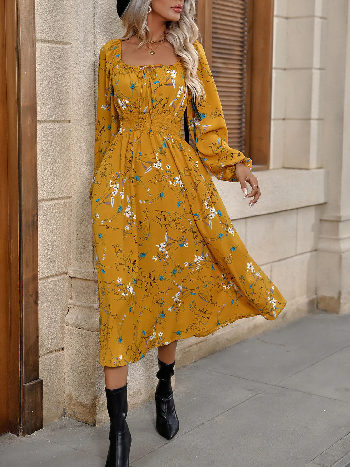 Square Neck Smocked Waist Dress - Image 5