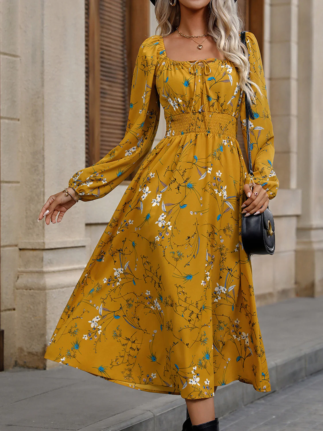 Square Neck Smocked Waist Dress - Image 6
