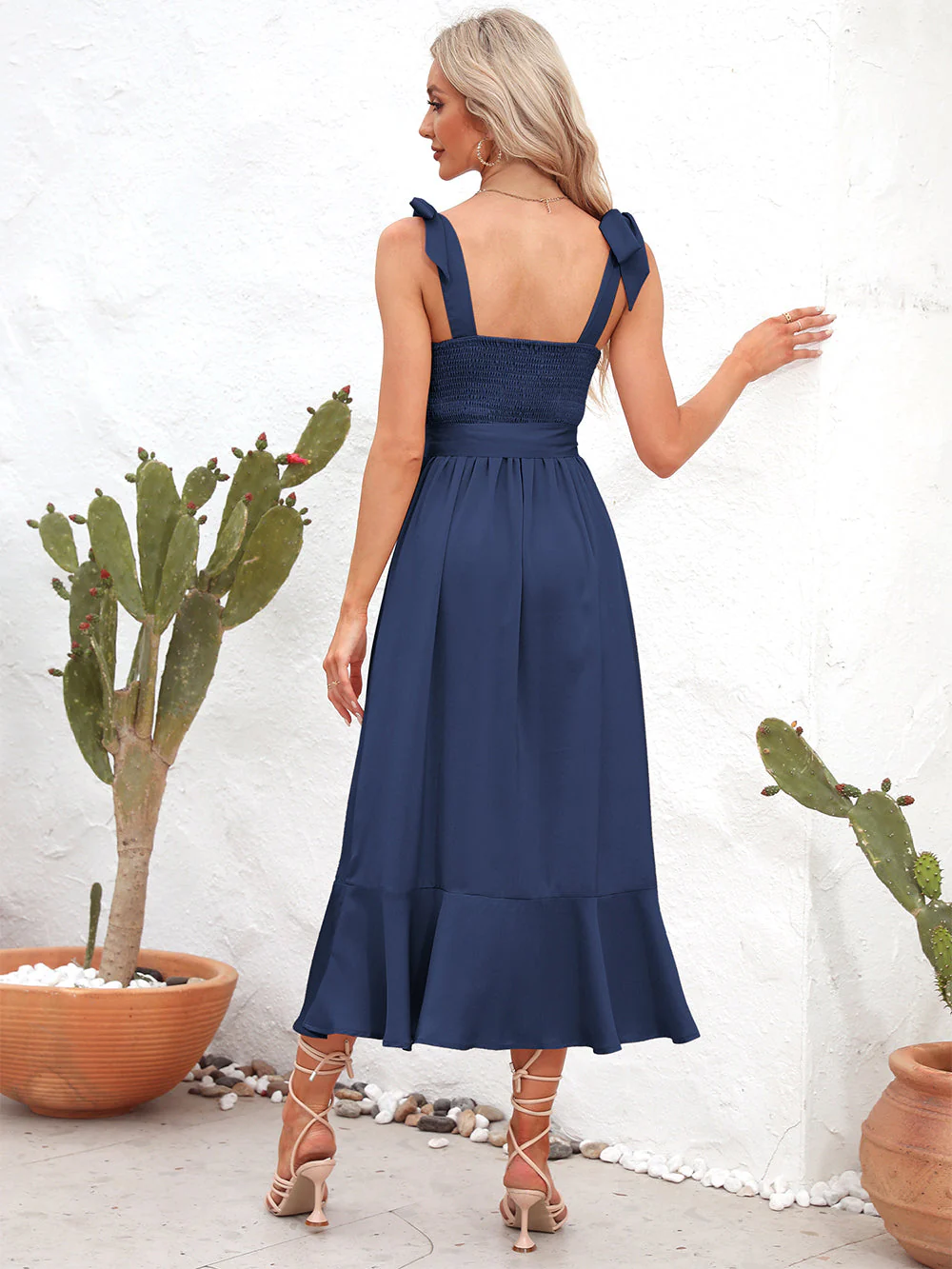 Square Neck Tie Strap Midi Dress - Image 12
