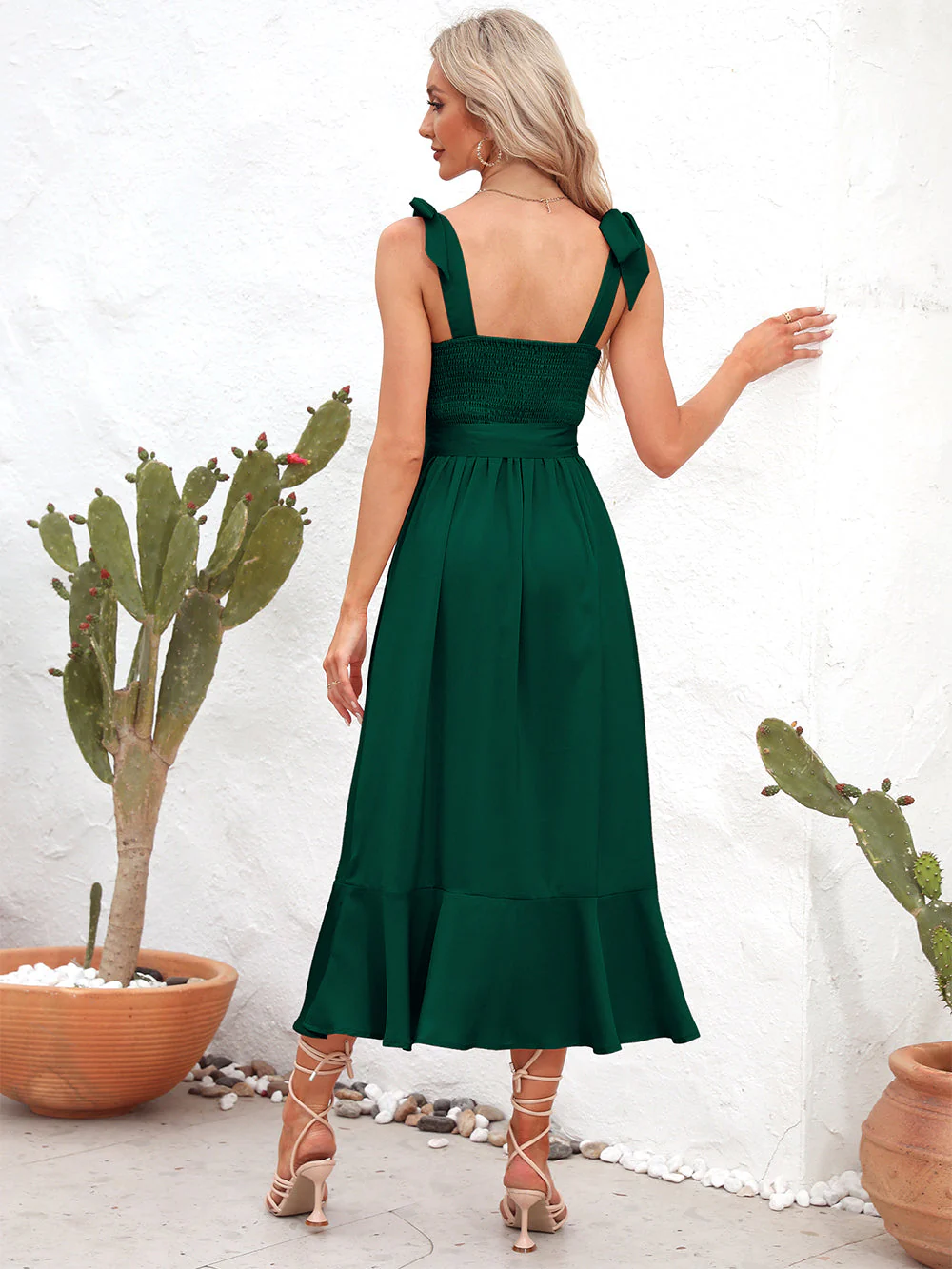 Square Neck Tie Strap Midi Dress - Image 6