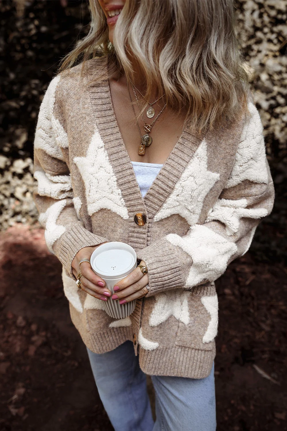 Star Button Up Long Sleeve Cardigan - Image 2