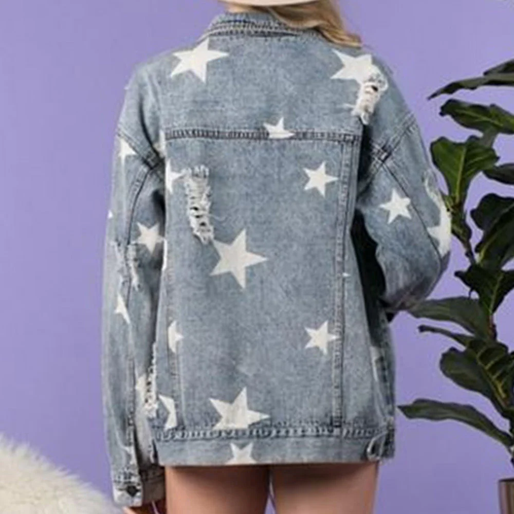 Star Distressed Denim Shacket - Image 2