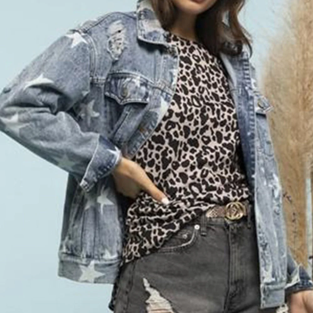 Star Distressed Denim Shacket - Image 3