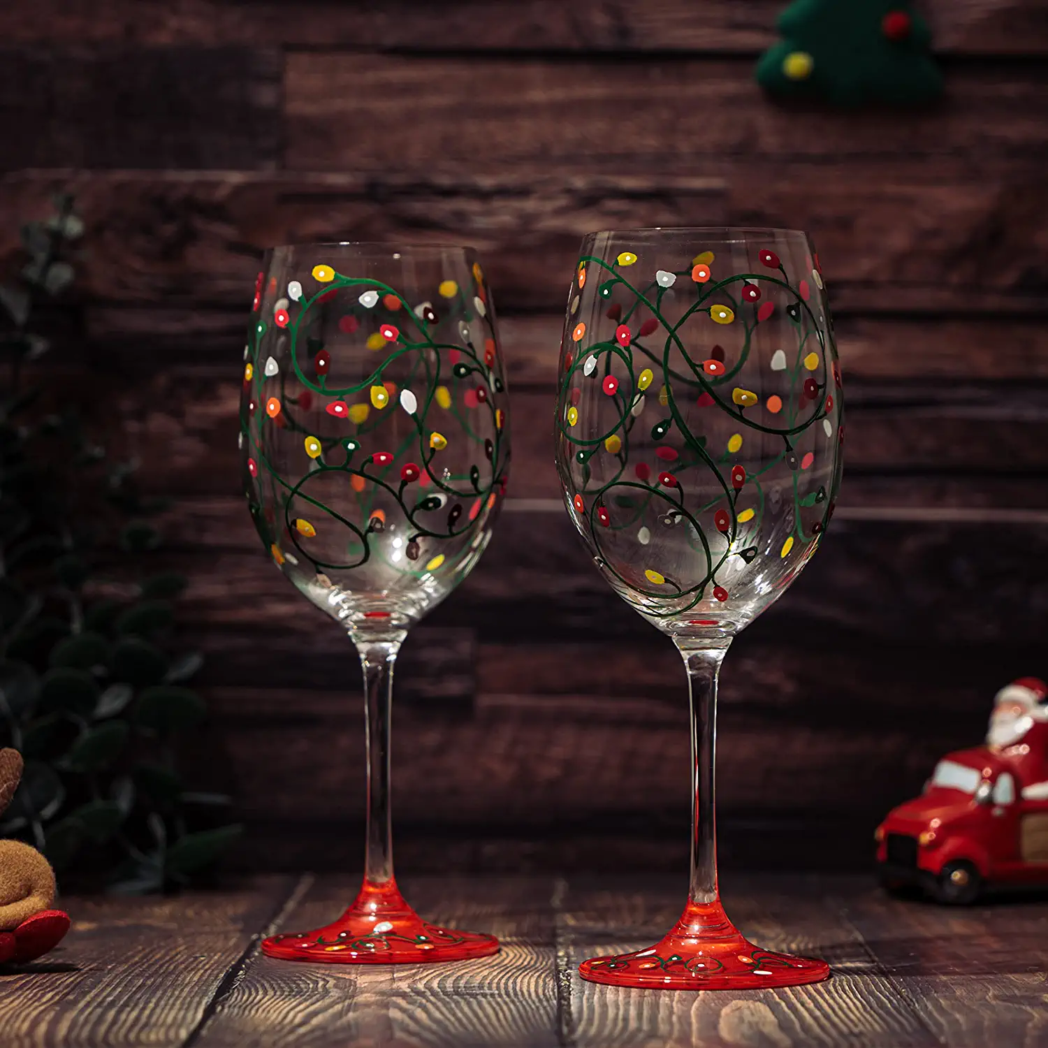 Stemmed Christmas Lights Wine Glasses Set of 2 - Hand Painted Wine Glass Ornament Light Bulbs Glasses, Perfect for Wine, Champagne, Holiday Parties and Festivities - 9.5" High, 21 oz Capacity by The Wine Savant - Image 4