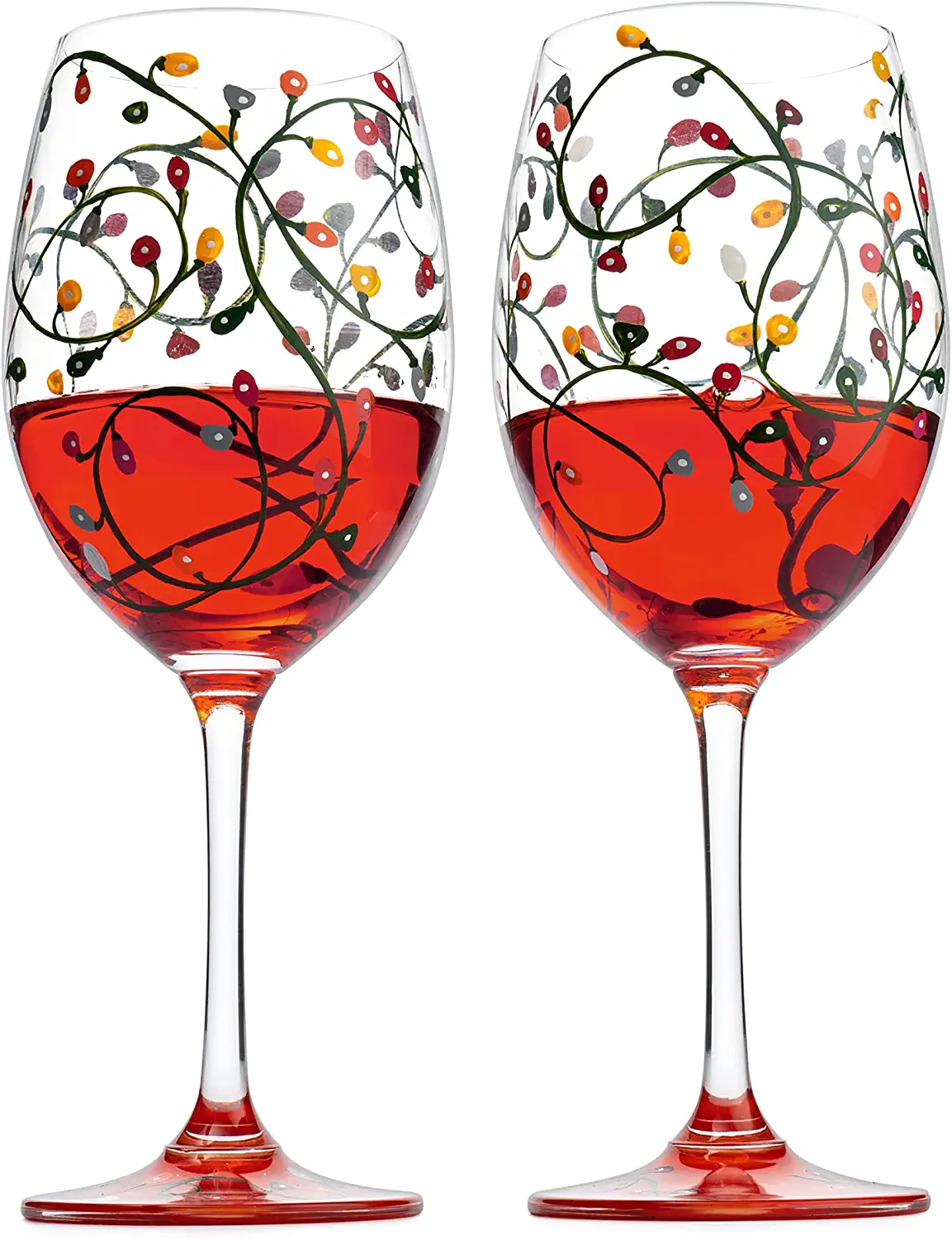 Stemmed Christmas Lights Wine Glasses Set of 2 - Hand Painted Wine Glass Ornament Light Bulbs Glasses, Perfect for Wine, Champagne, Holiday Parties and Festivities - 9.5" High, 21 oz Capacity by The Wine Savant - Image 5