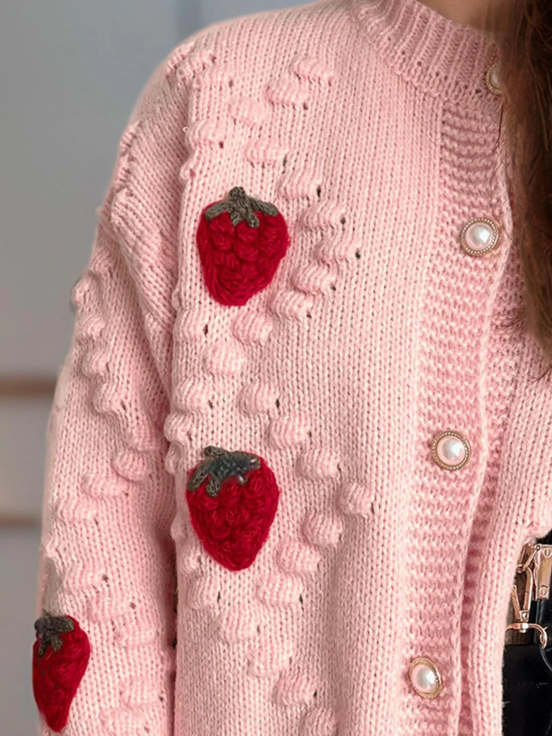 Strawberry Button Down Long Sleeve Cardigan - Image 11