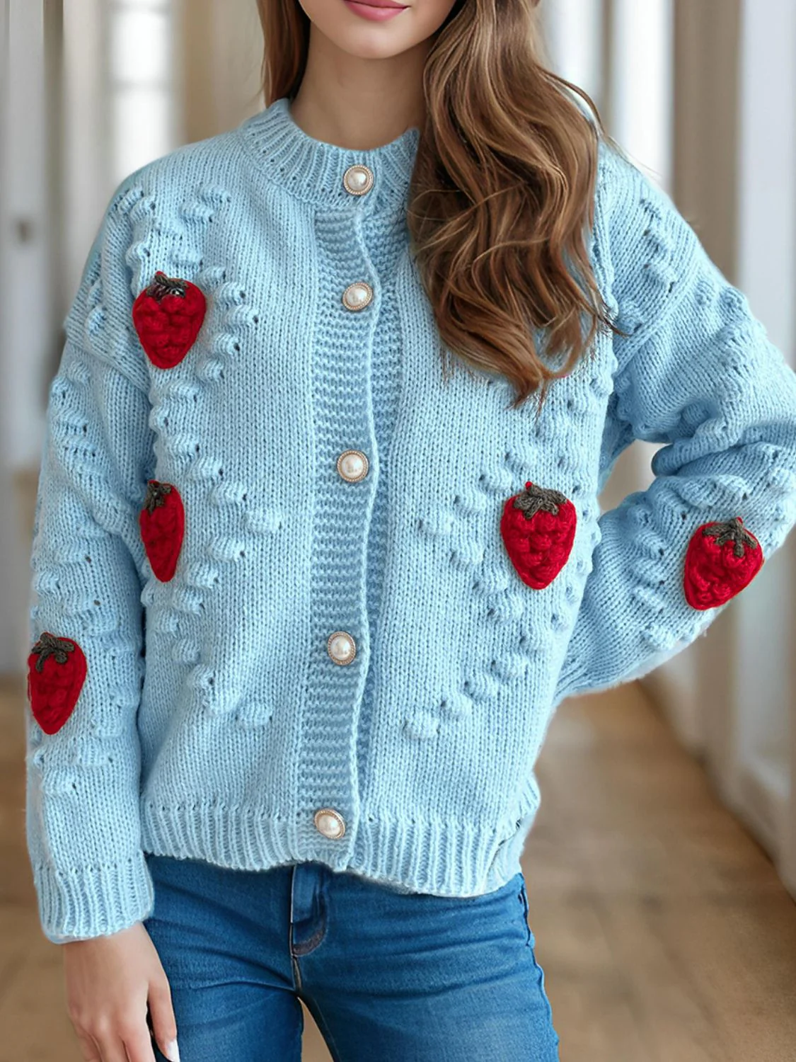Strawberry Button Down Long Sleeve Cardigan - Image 14