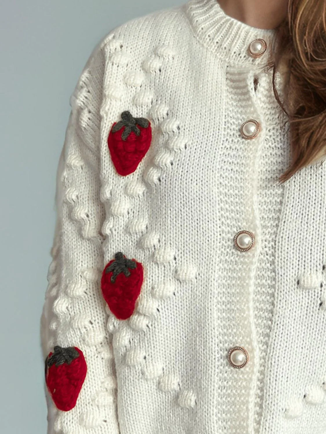 Strawberry Button Down Long Sleeve Cardigan - Image 2