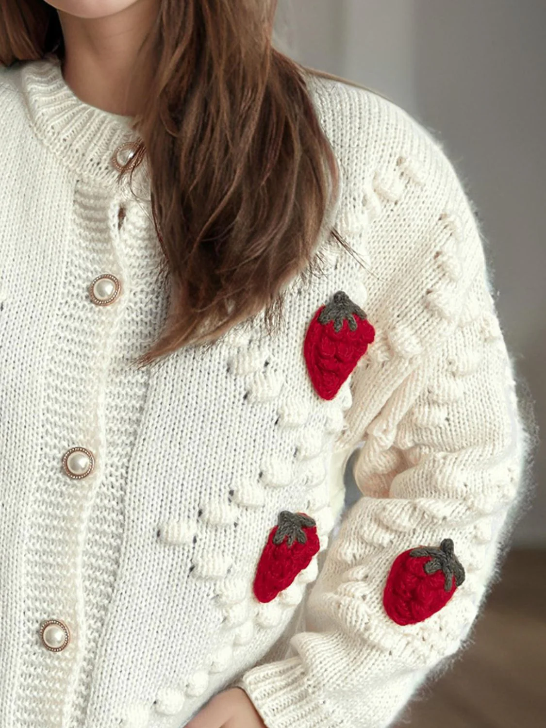 Strawberry Button Down Long Sleeve Cardigan - Image 3