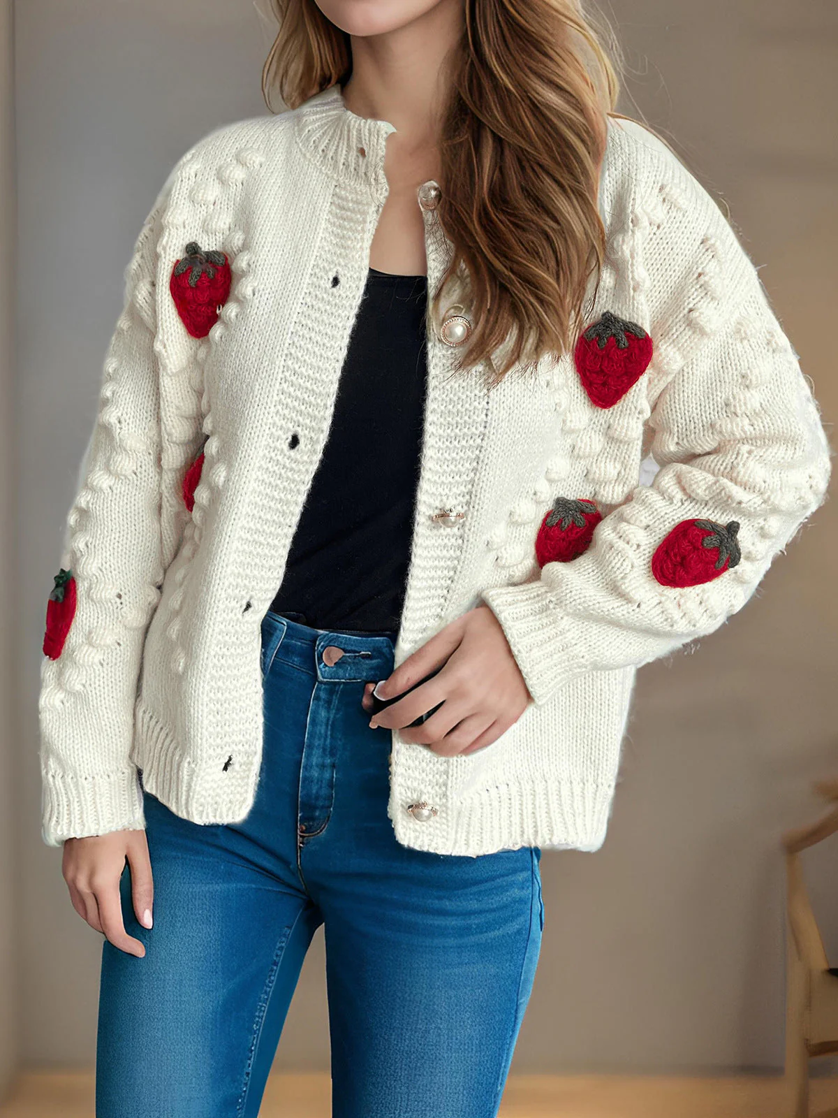 Strawberry Button Down Long Sleeve Cardigan - Image 5