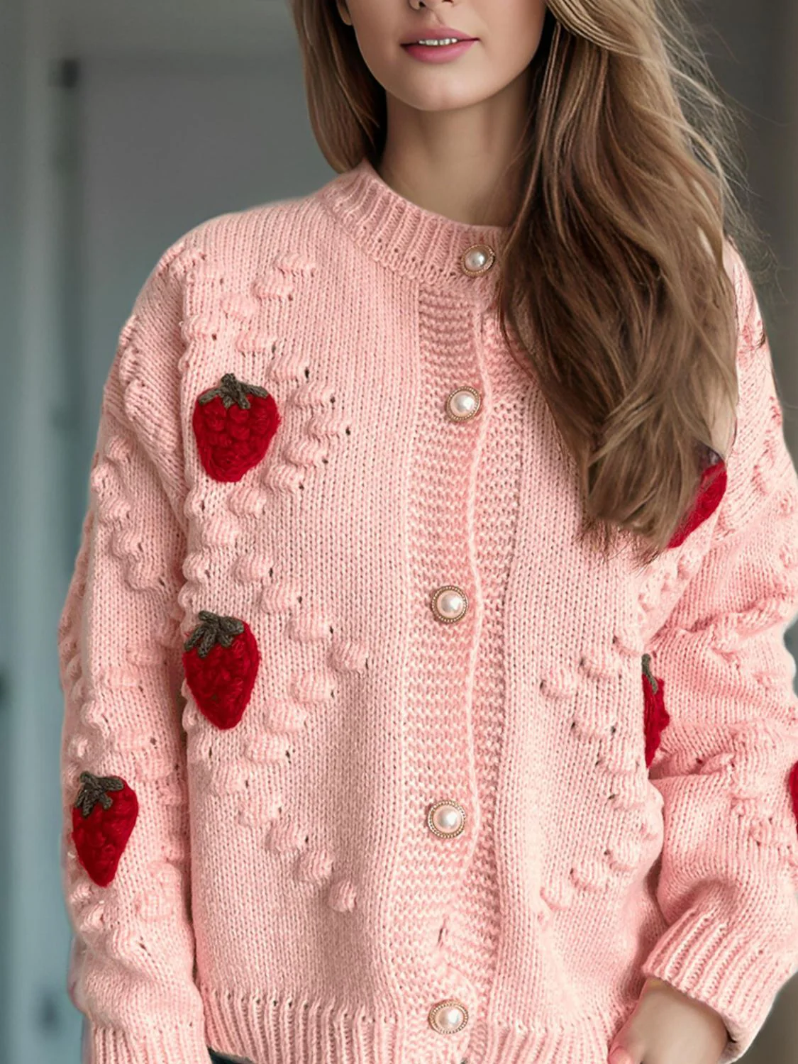 Strawberry Button Down Long Sleeve Cardigan - Image 7