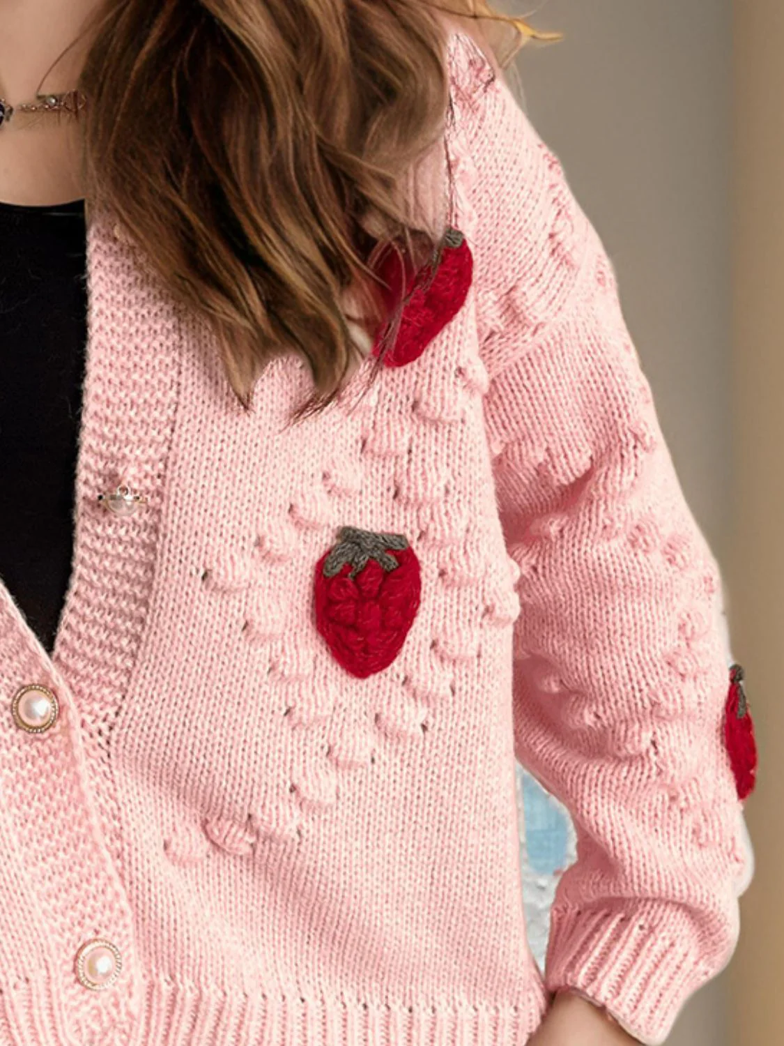 Strawberry Button Down Long Sleeve Cardigan - Image 8