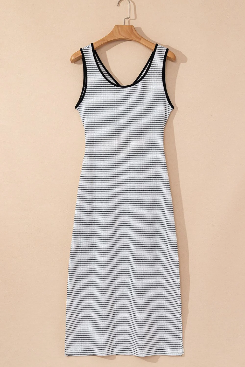 Stripe Crisscross Side Slits Slim Fit Sleeveless Midi Dress - Image 6