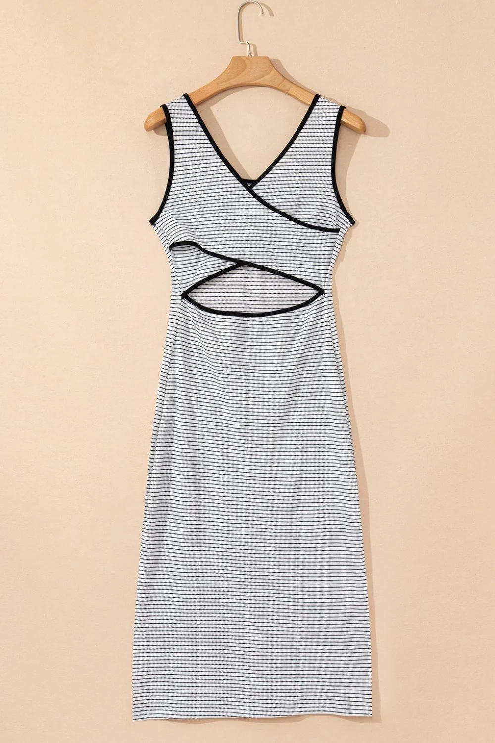 Stripe Crisscross Side Slits Slim Fit Sleeveless Midi Dress - Image 7