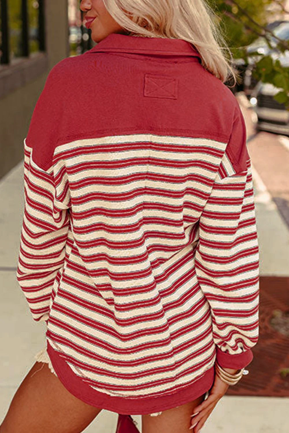Stripe Johnny Collar Drop Shoulder Sweatshirt - Image 3