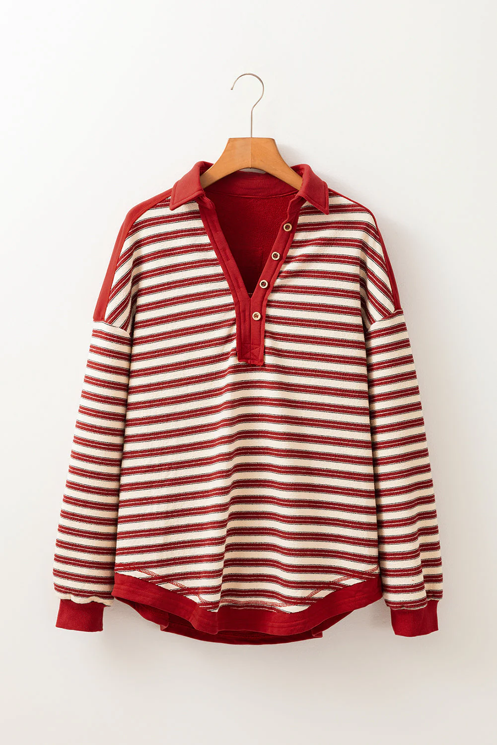 Stripe Johnny Collar Drop Shoulder Sweatshirt - Image 6