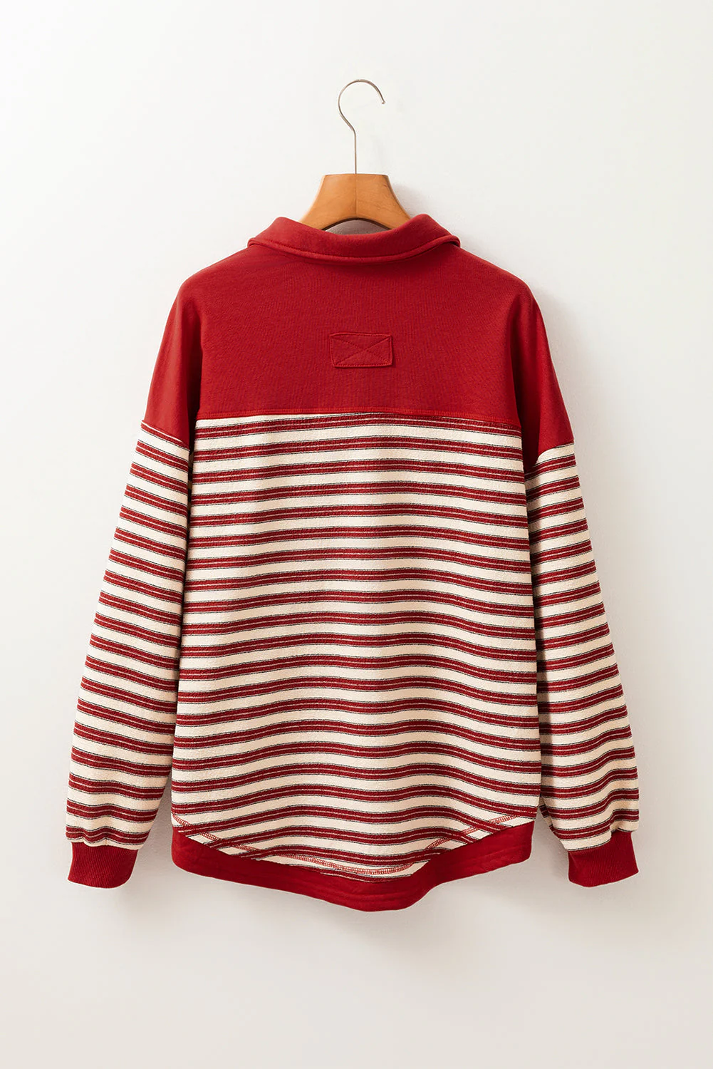 Stripe Johnny Collar Drop Shoulder Sweatshirt - Image 7