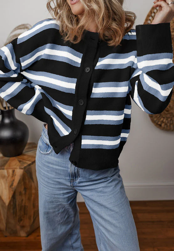 Striped Button Down Long Sleeve Cardigan - Image 14