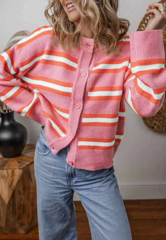 Striped Button Down Long Sleeve Cardigan - Image 5