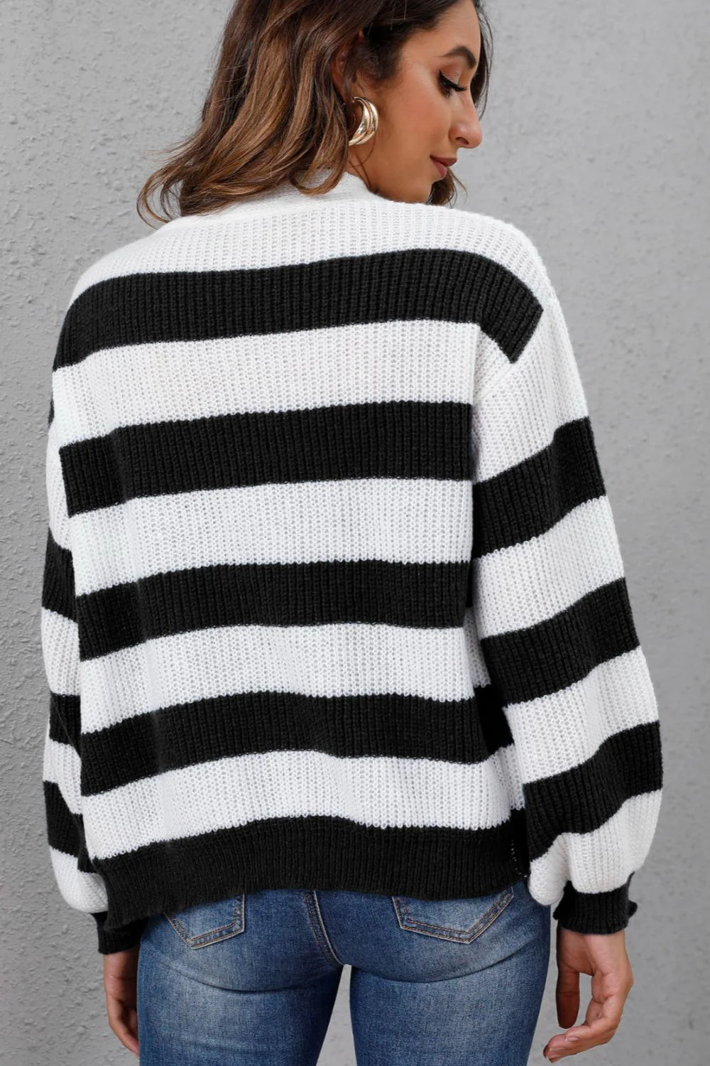 Striped Button Up Long Sleeve Sweater - Image 12