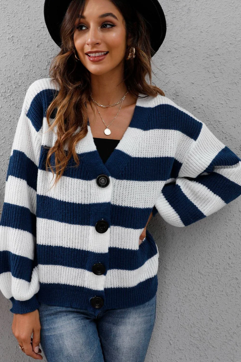 Striped Button Up Long Sleeve Sweater - Image 14