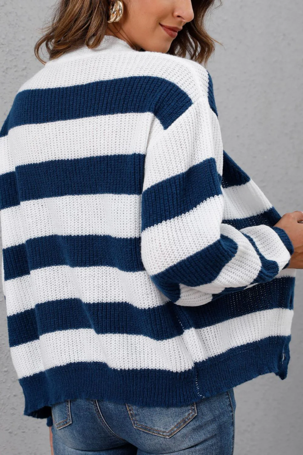 Striped Button Up Long Sleeve Sweater - Image 15