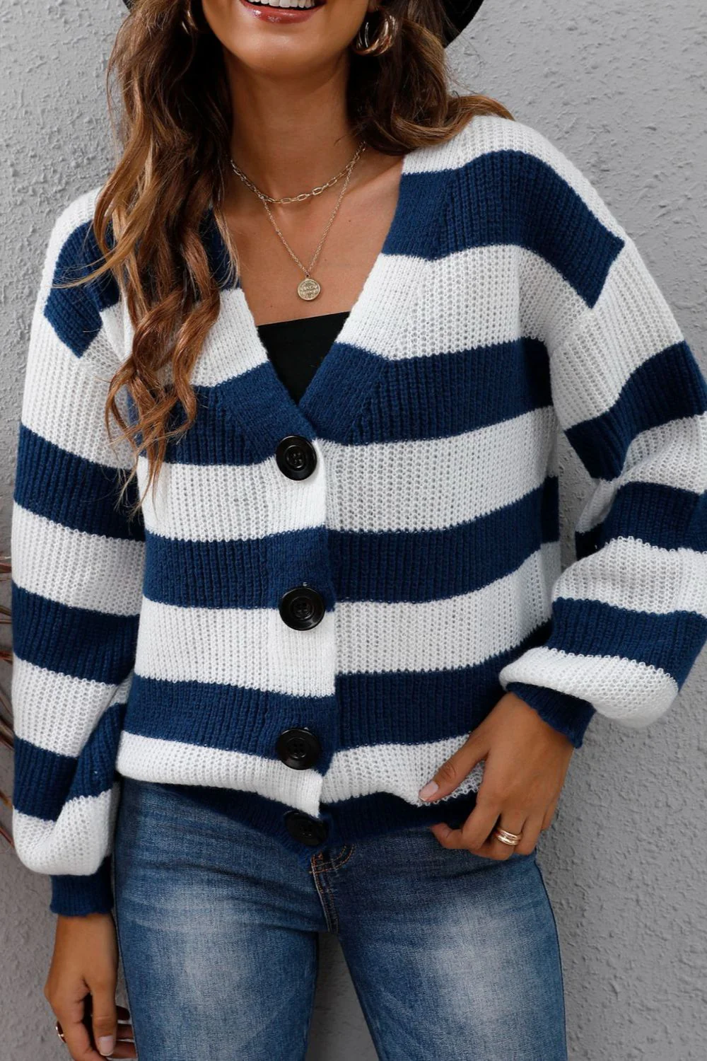 Striped Button Up Long Sleeve Sweater - Image 16