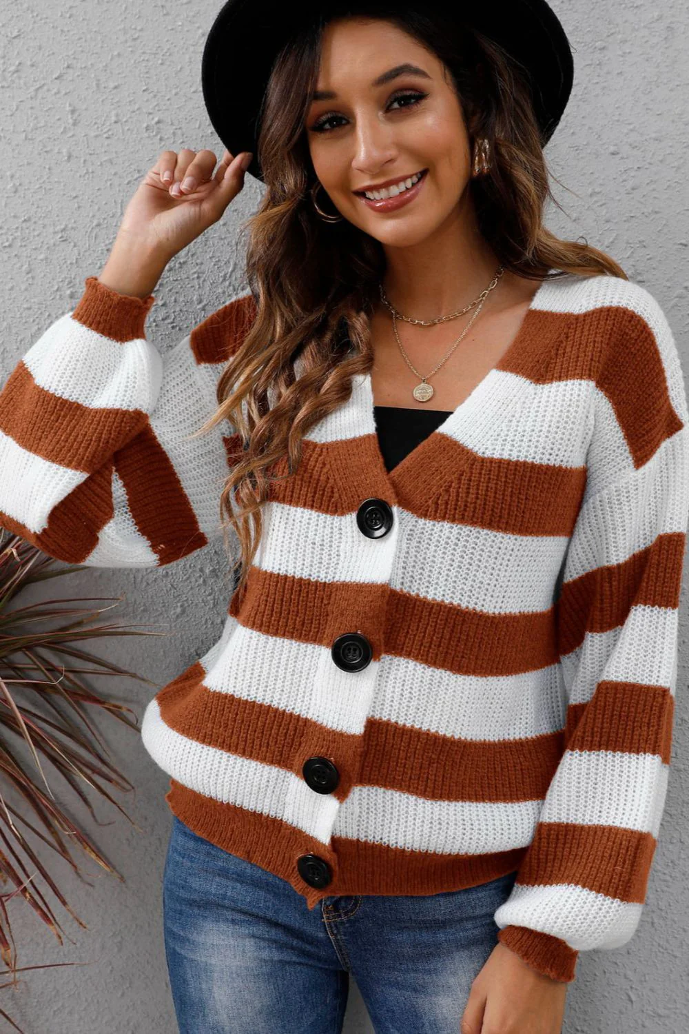 Striped Button Up Long Sleeve Sweater - Image 8