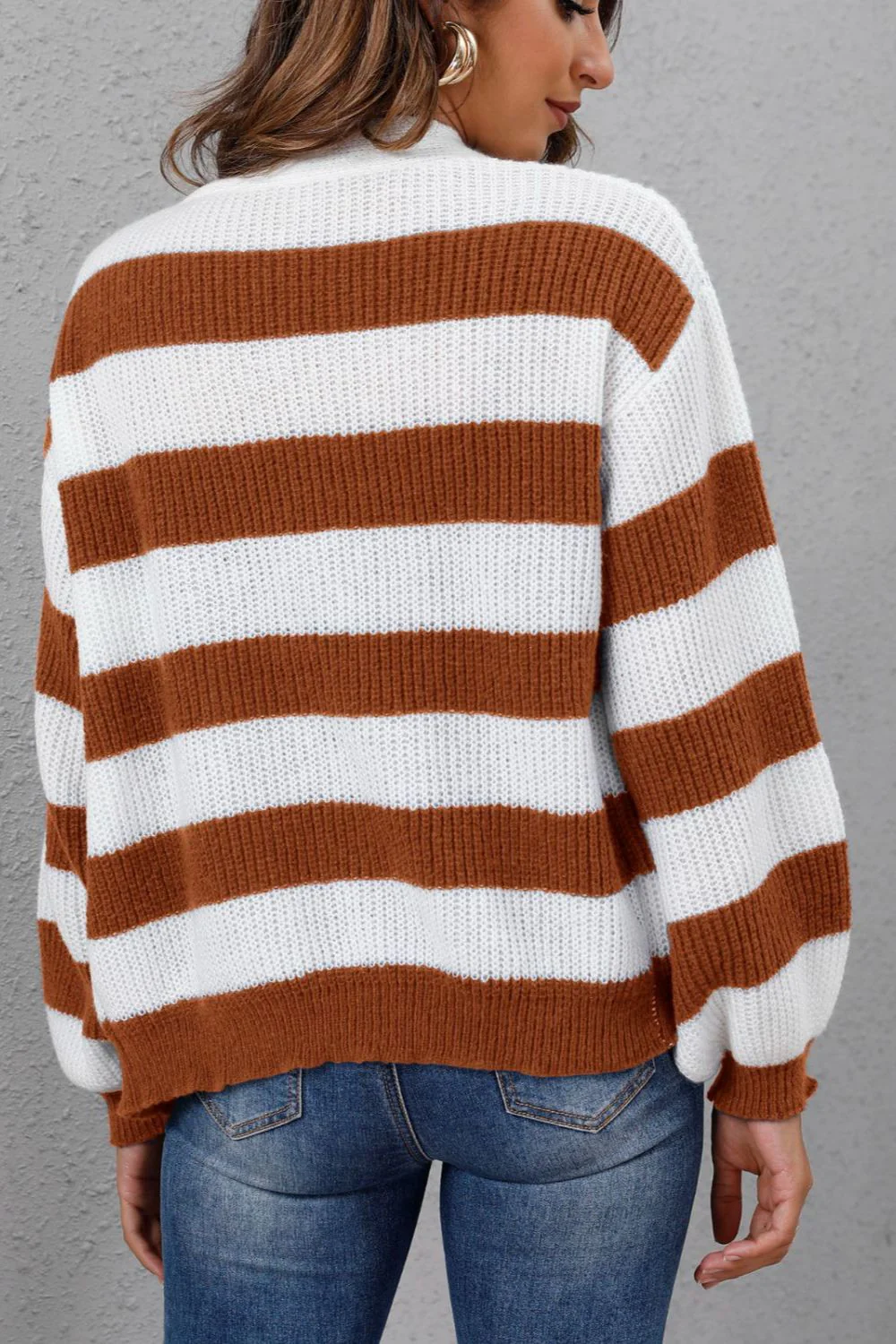 Striped Button Up Long Sleeve Sweater - Image 9