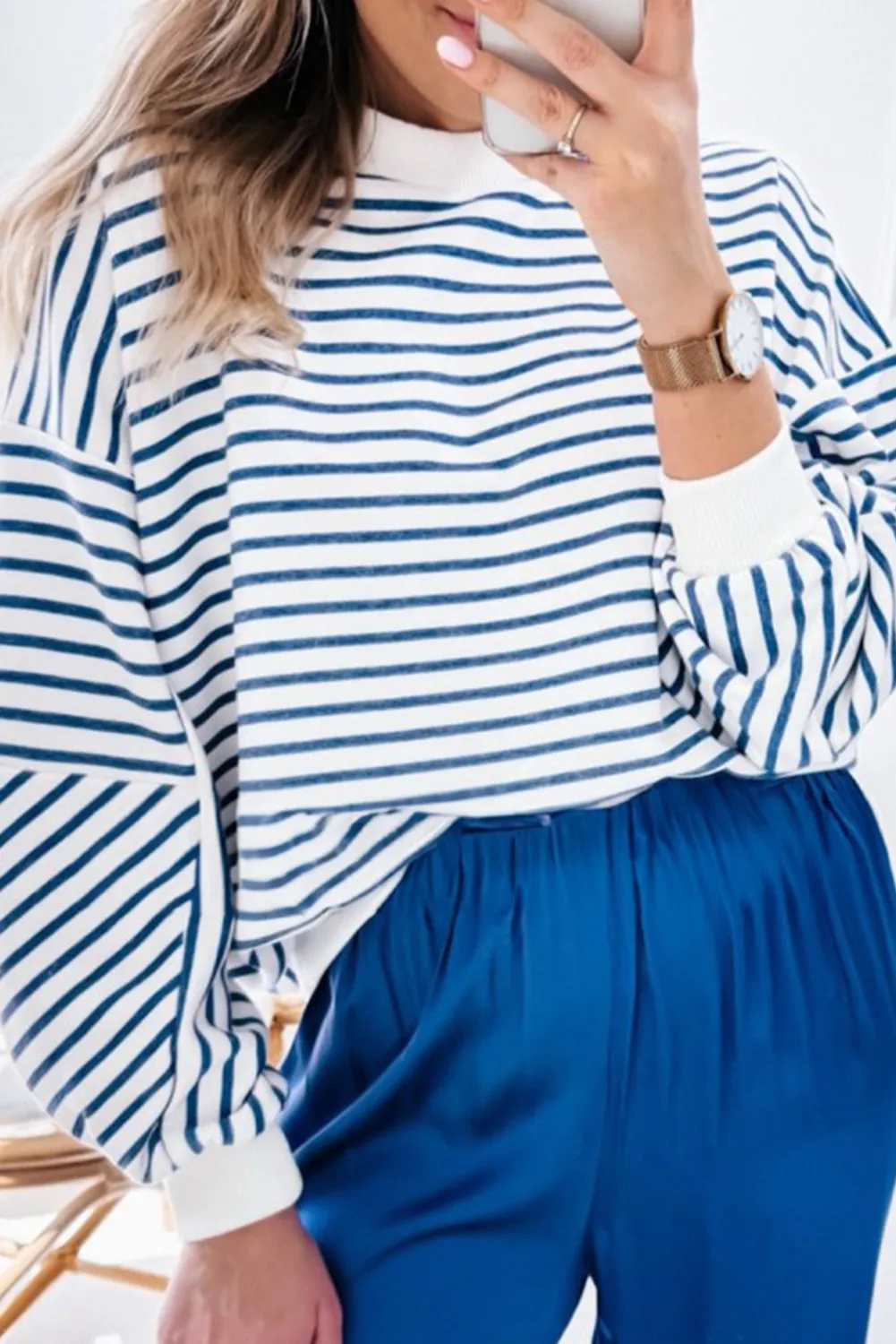Striped Dropped Shoulder Long Sleeve Sweatshirt - Image 10