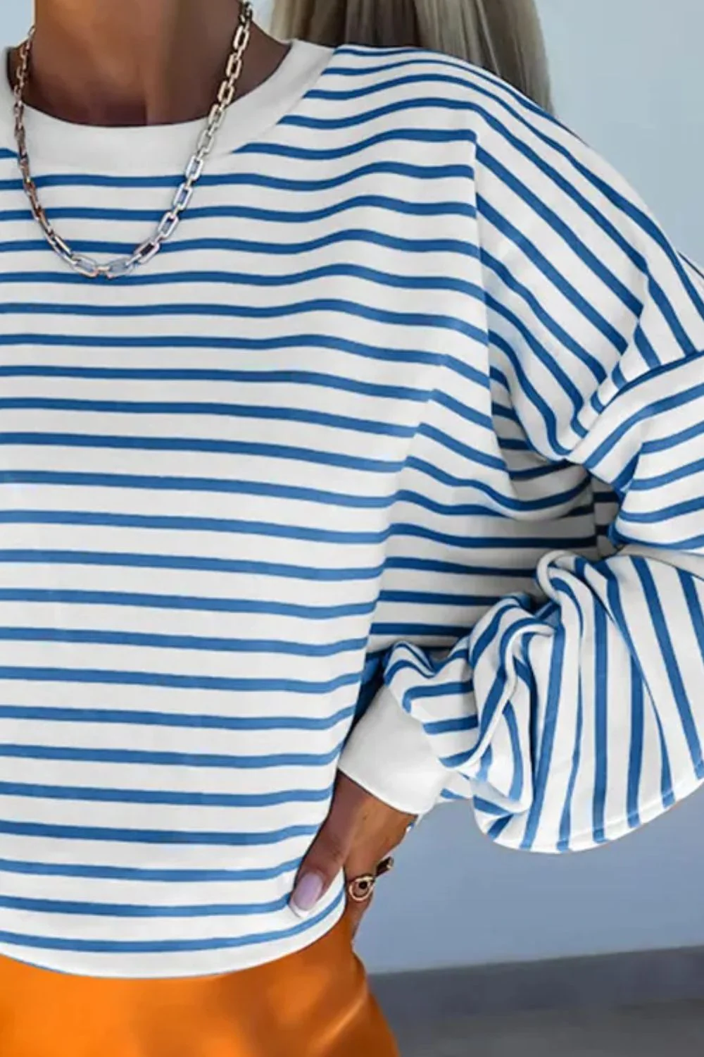 Striped Dropped Shoulder Long Sleeve Sweatshirt - Image 12