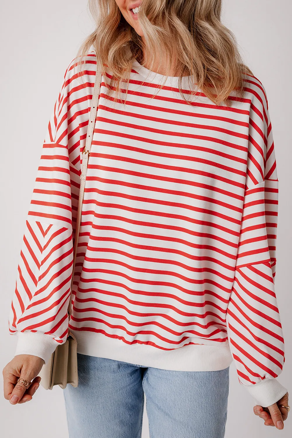 Striped Dropped Shoulder Long Sleeve Sweatshirt - Image 2