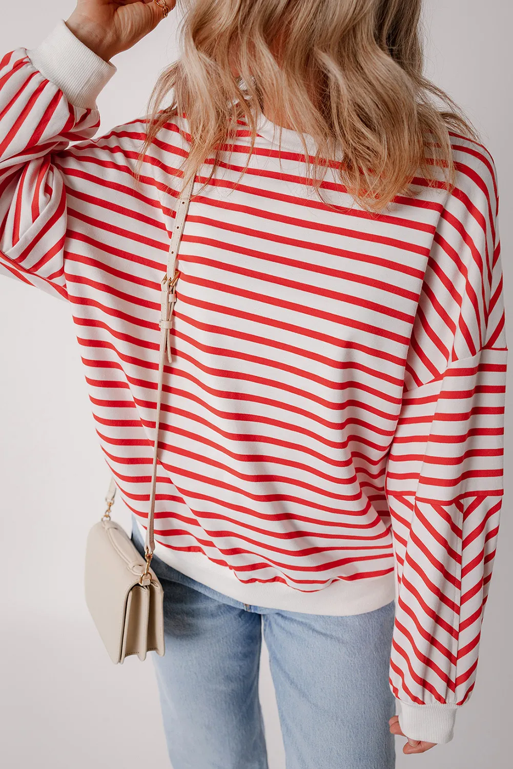 Striped Dropped Shoulder Long Sleeve Sweatshirt - Image 3