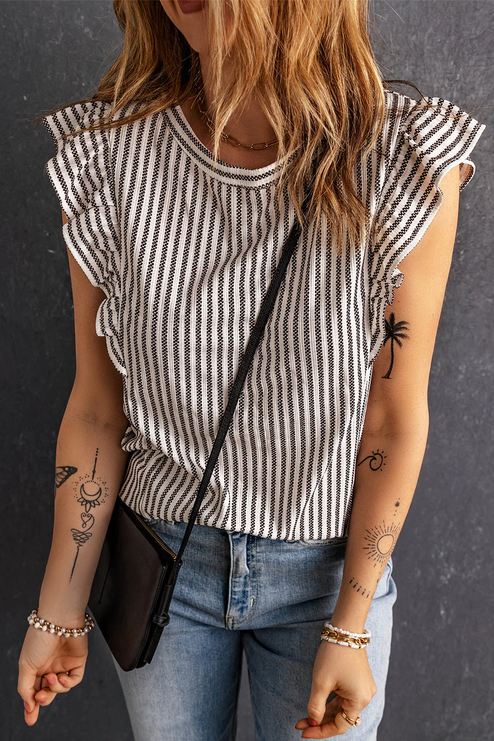 Striped Flutter Sleeve Tank - Image 2