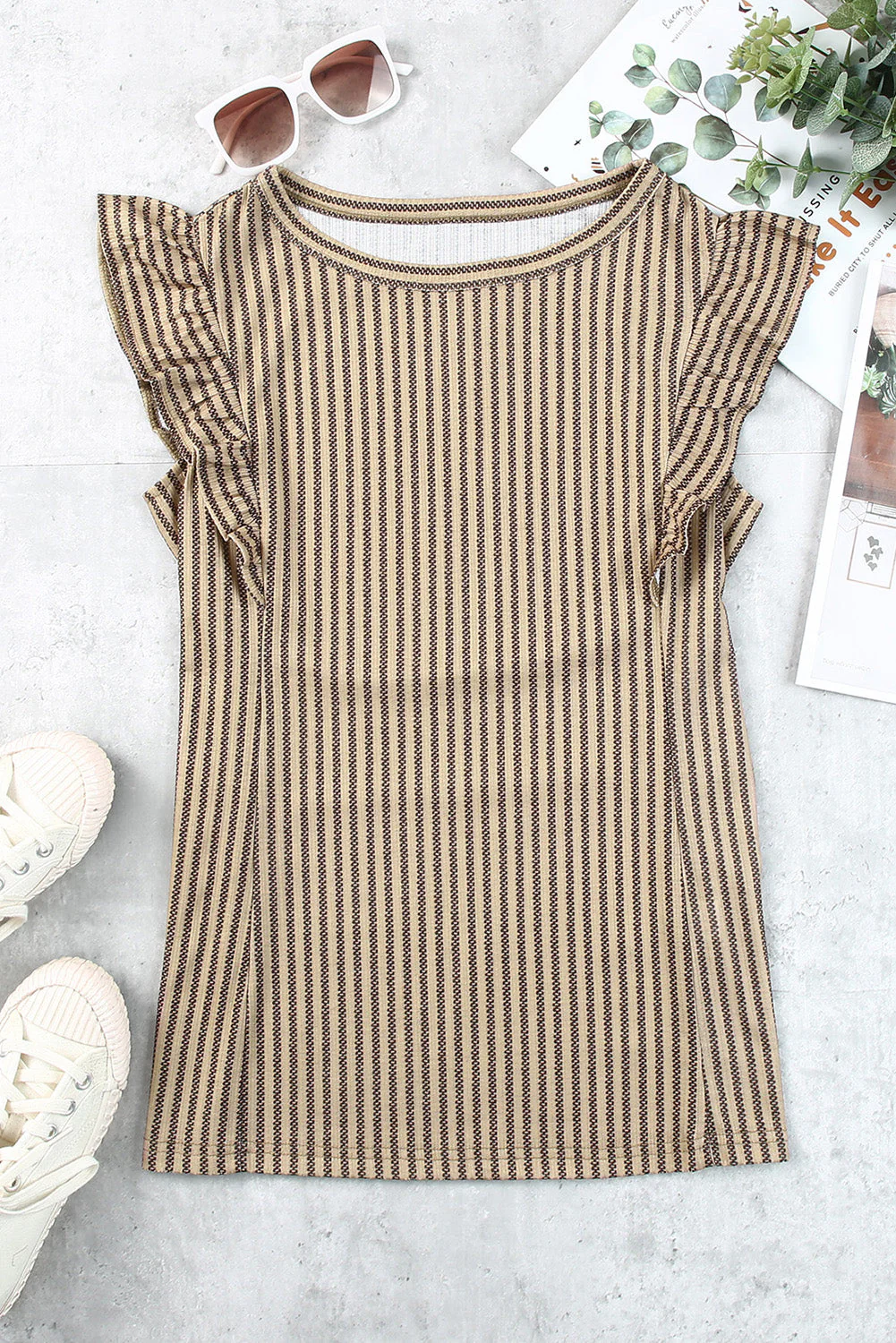 Striped Flutter Sleeve Tank - Image 4