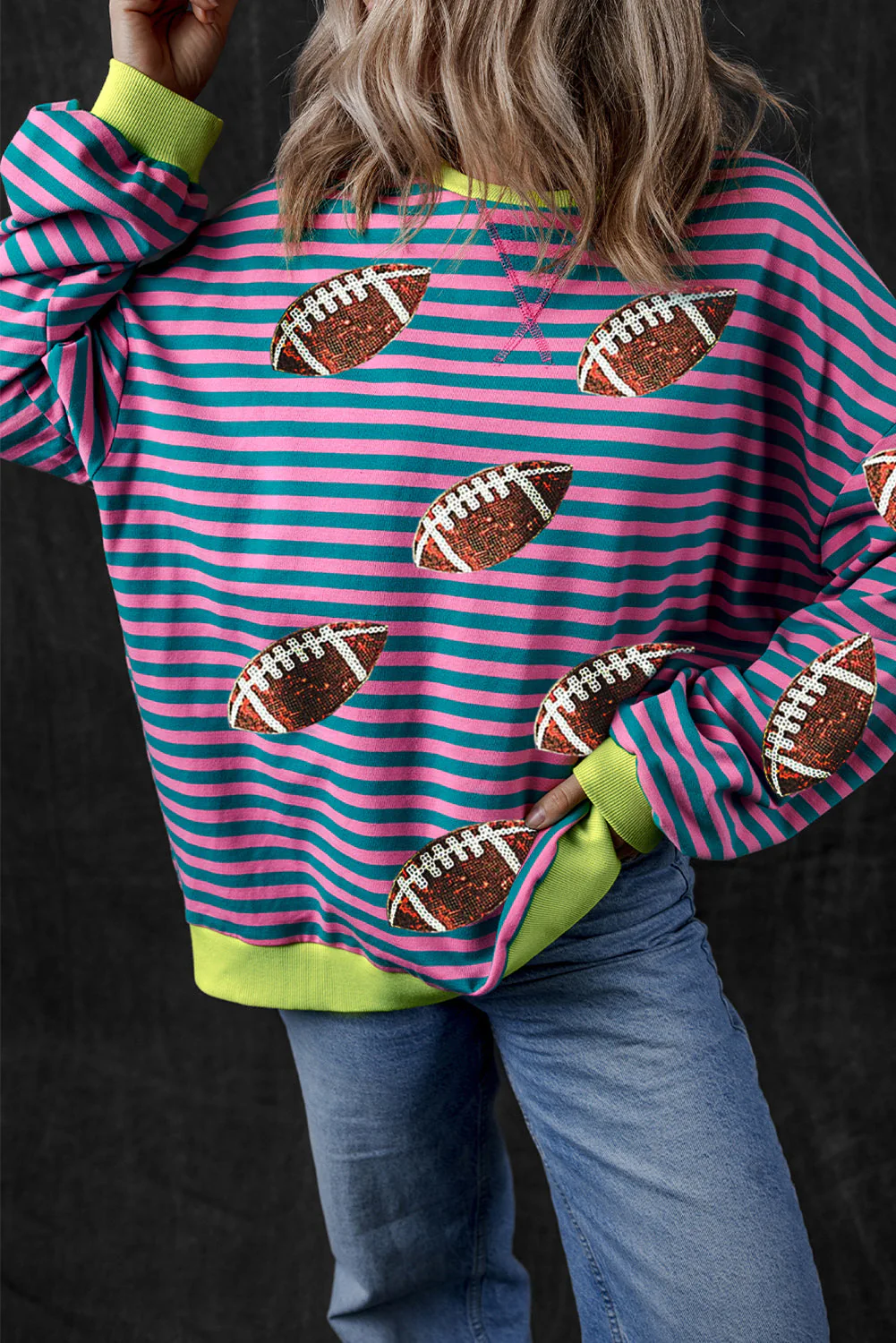 Striped Football Long Sleeve Sweatshirt - Image 2