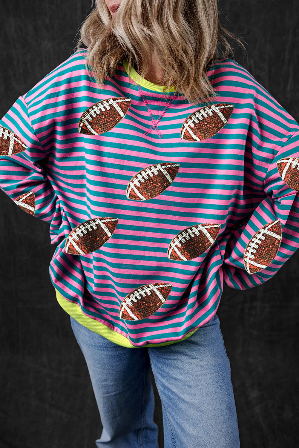 Striped Football Long Sleeve Sweatshirt - Image 3