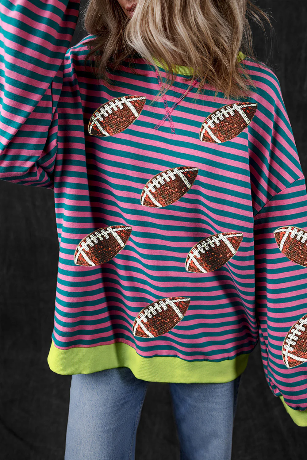 Striped Football Long Sleeve Sweatshirt - Image 4