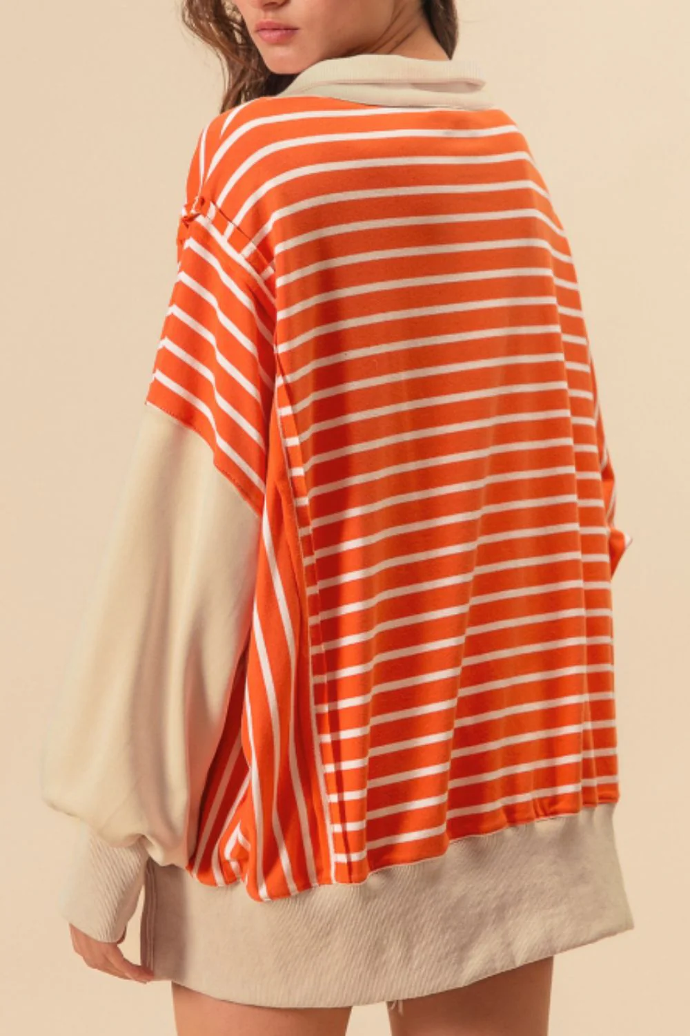 Striped Johnny Collar Long Sleeve Sweatshirt - Image 2