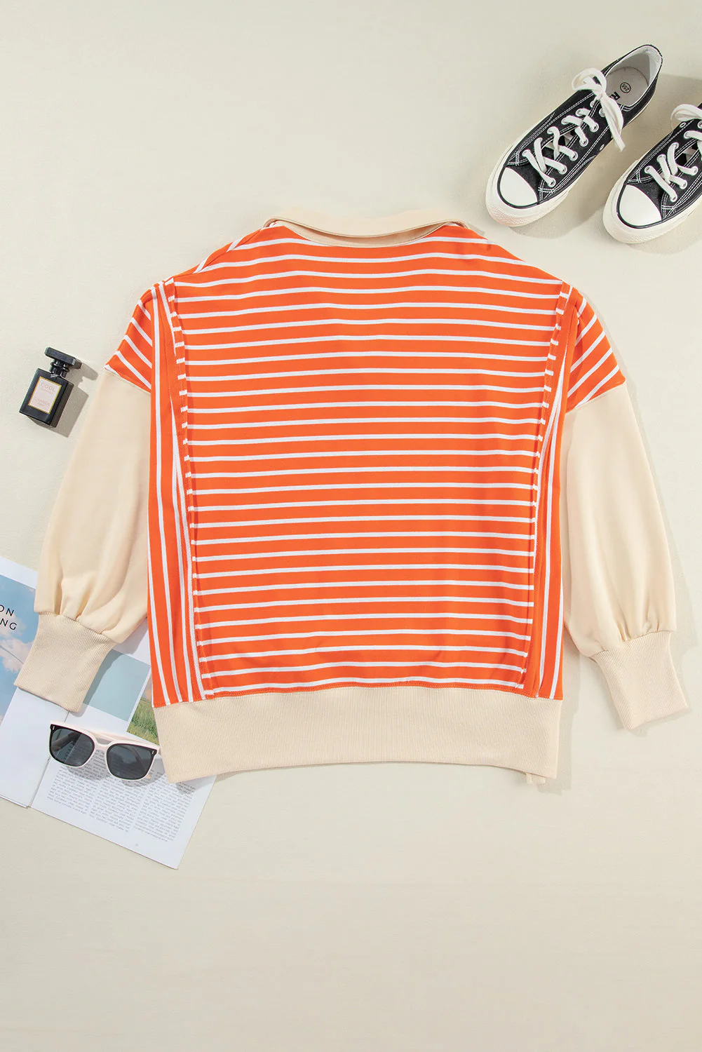 Striped Johnny Collar Long Sleeve Sweatshirt - Image 6