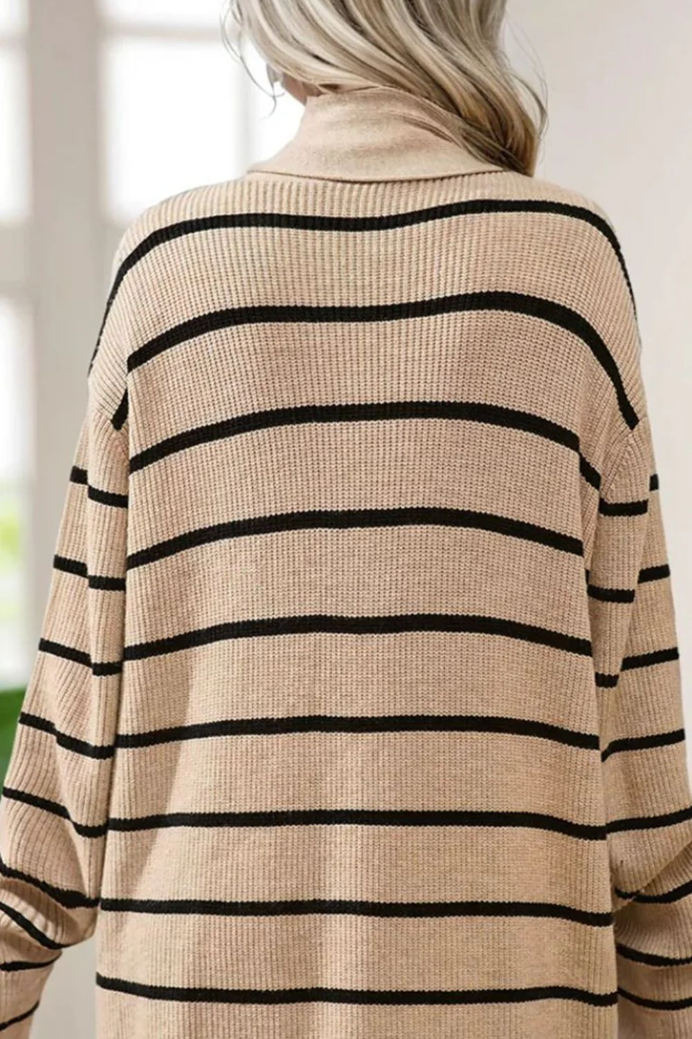 Striped Open Front Long Sleeve Cardigan - Image 4