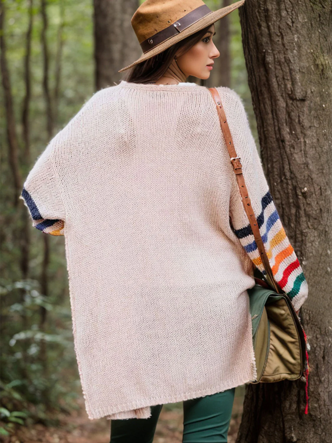 Striped Open Front Long Sleeve Cardigan - Image 2